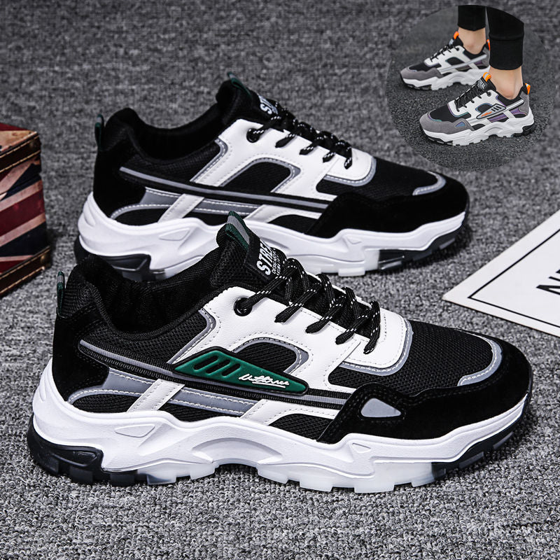 Black White Lace-up Sneakers Men Outdoor Breathable Csual Mesh Shoes Lightweight Running Sports Shoes Pi-Mart