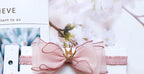 Luxury Modern Pearl Handmade Baby Girls Bowknot Crown Headband Lace Elastic Hair Band Bow For Girls Baby