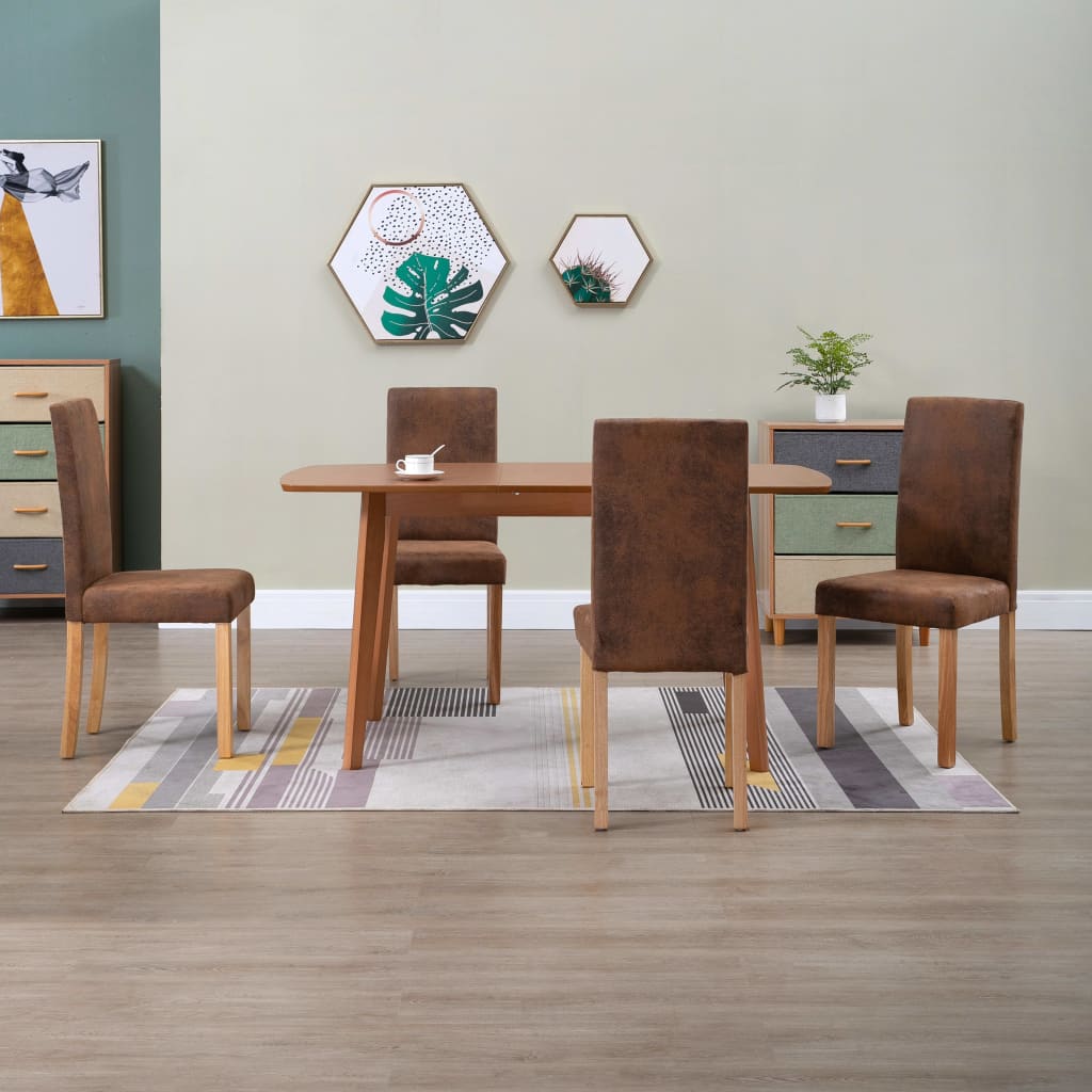 vidaXL Dining Chairs Side Chair with Wood Legs for Kitchen Faux Suede Leather Lootquake LLC