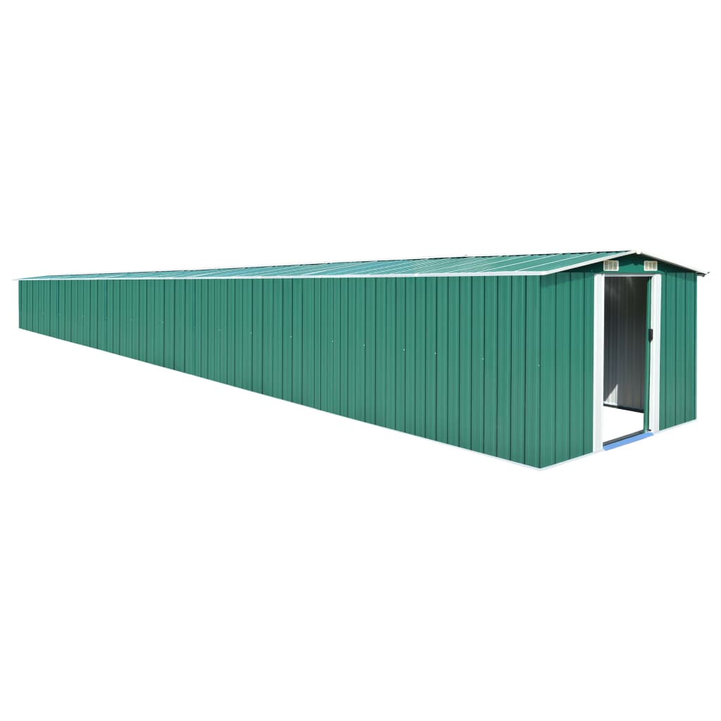 vidaXL Garden Shed Green 101.2"x389.8"x71.3" Galvanized steel Lootquake LLC
