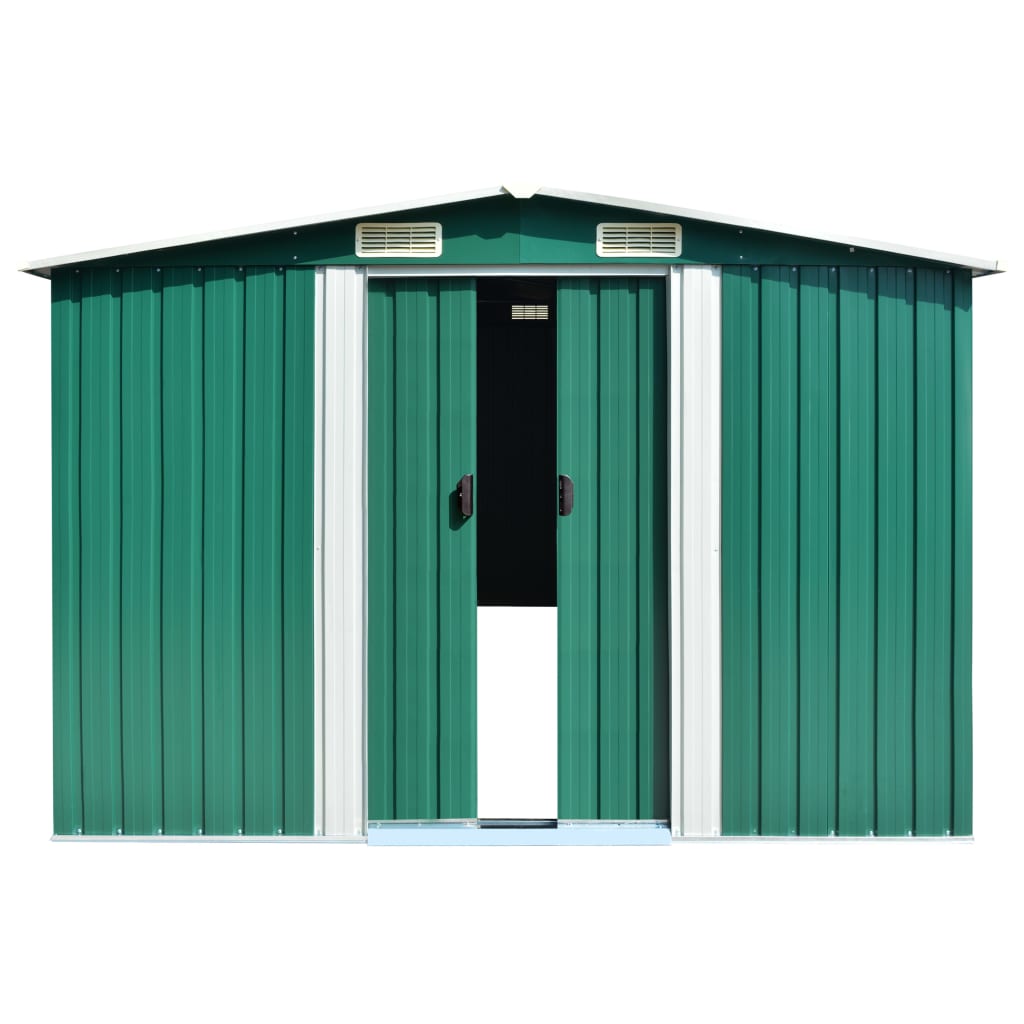 vidaXL Garden Shed Green 101.2"x389.8"x71.3" Galvanized steel Lootquake LLC