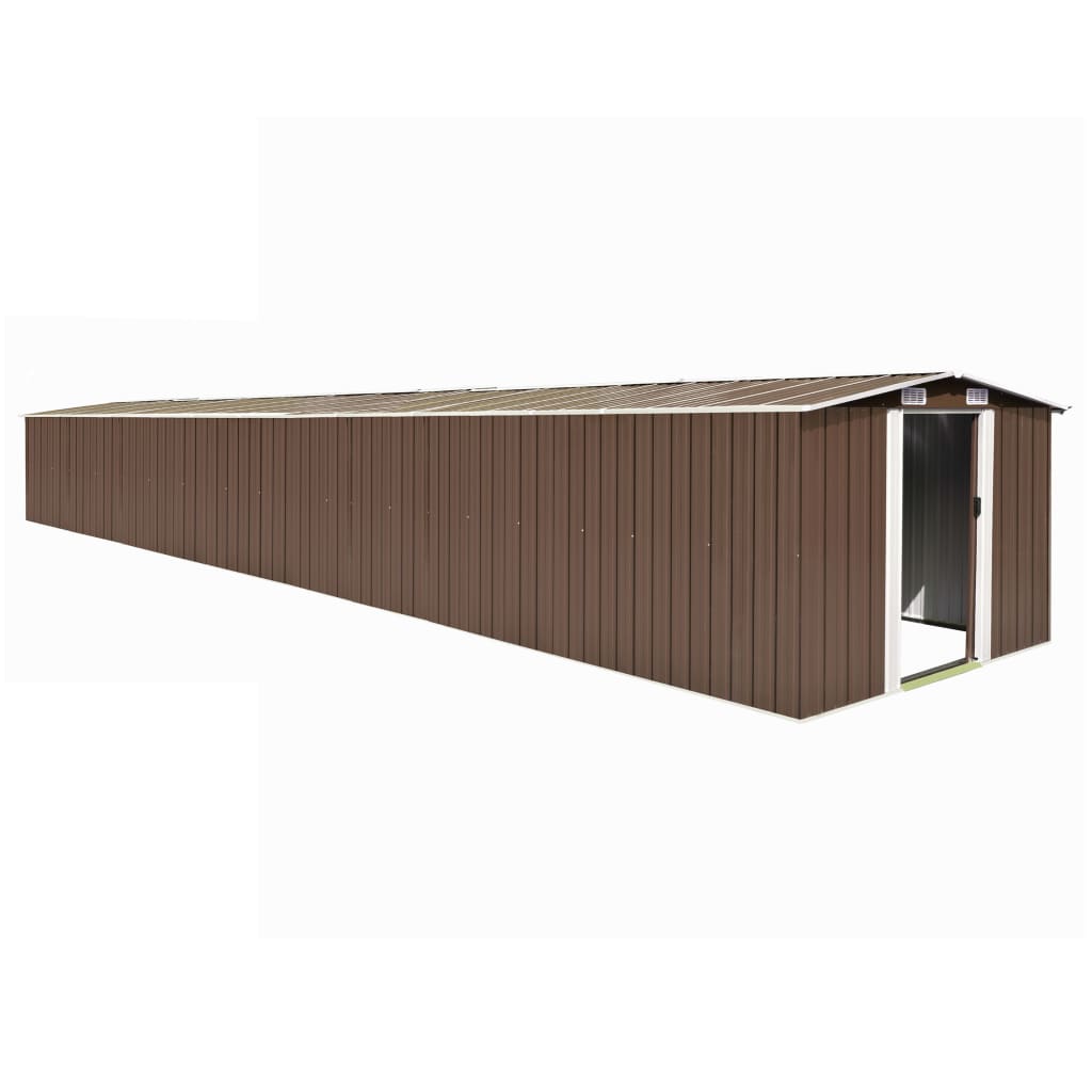 vidaXL Garden Shed Brown 101.2"x389.8"x71.3" Galvanized steel Lootquake LLC