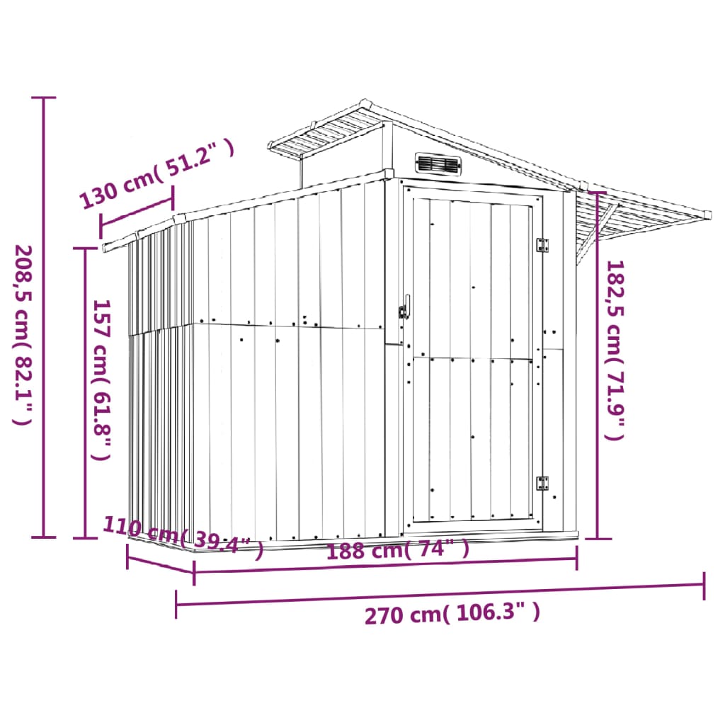vidaXL Storage Shed Outdoor Garden Shed for Furniture Storage Galvanized Steel Lootquake LLC