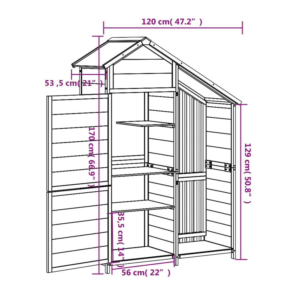 vidaXL Garden Tool Shed Brown 47.2"x21.1"x66.9" Solid Wood Pine Lootquake LLC