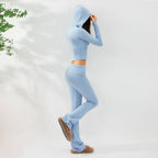 2pcs Knitted Hooded Suits Women's Long-sleeved Cardigan And High Waisted Trousers Clothing Pi-Mart