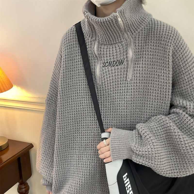High Collar Sweater Men's Loose Premium Long Sleeve Knitted Coat Pi-Mart