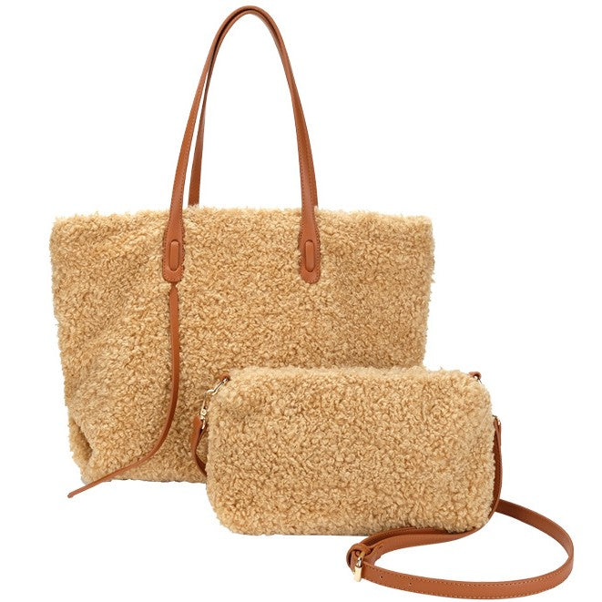 Lamb Plush Top Handle Tote bag Women Fake Fur Shoulder Bag Fluffy Bag Fuzzy Bag SHOMICOBOUTIQUE