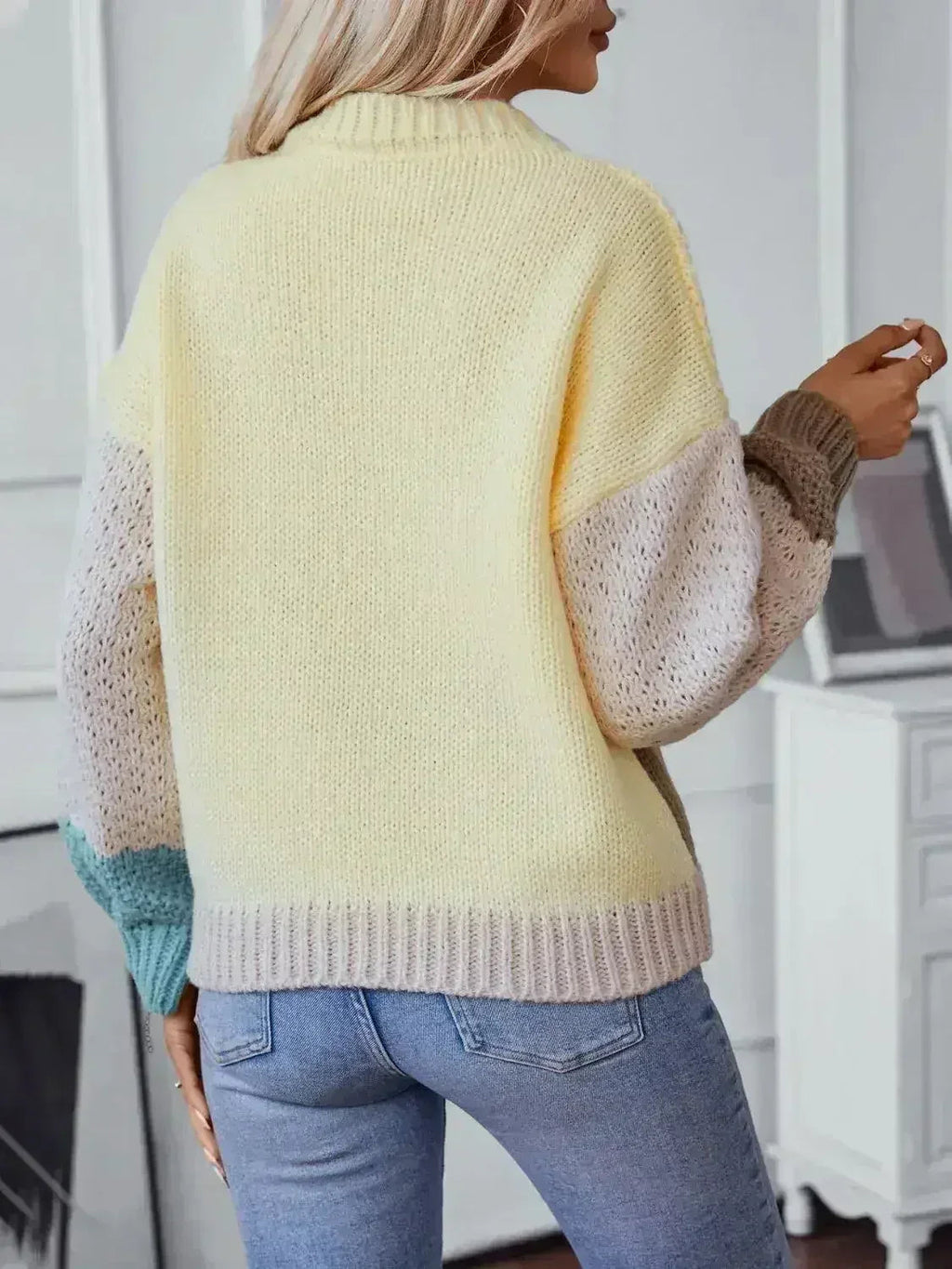 Color Block Round Neck Dropped Shoulder Sweater - SJB-DIAMOND ELITES