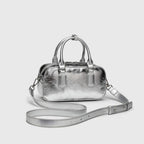 Retro crossbody bag, small square bag, small top handle purse metallic
