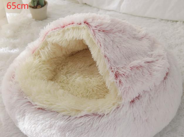 2 In 1 Dog And Cat Bed Pet Winter Bed Round Plush Warm Bed House Soft Long Plush Pets Bed Pi-Mart