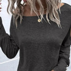 Women's Fashion New Off Shoulder Button Long Sleeved Casual Top T-shirt - SJB-DIAMOND ELITES