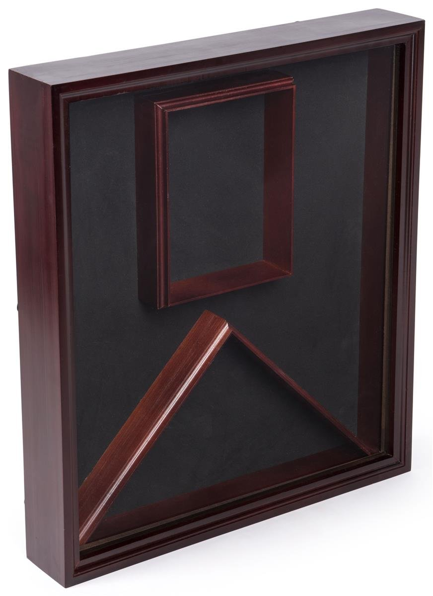 Flag Display Case with Certificate Holder, Glass Front and Velvet Backing, Mahogany The Military Gift Store