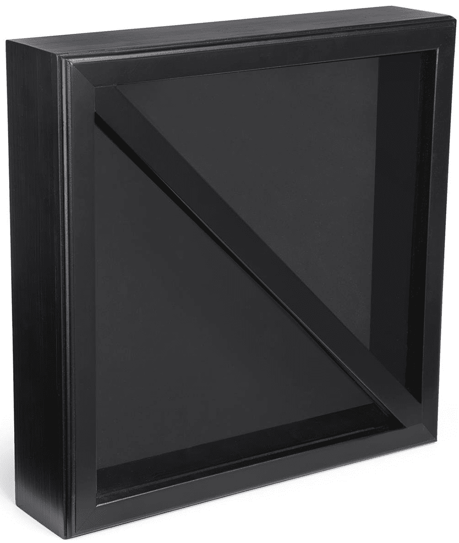 Military 2-Flag Shadow Case, Tempered Glass, Pine Wood, Felt Construction – Black The Military Gift Store