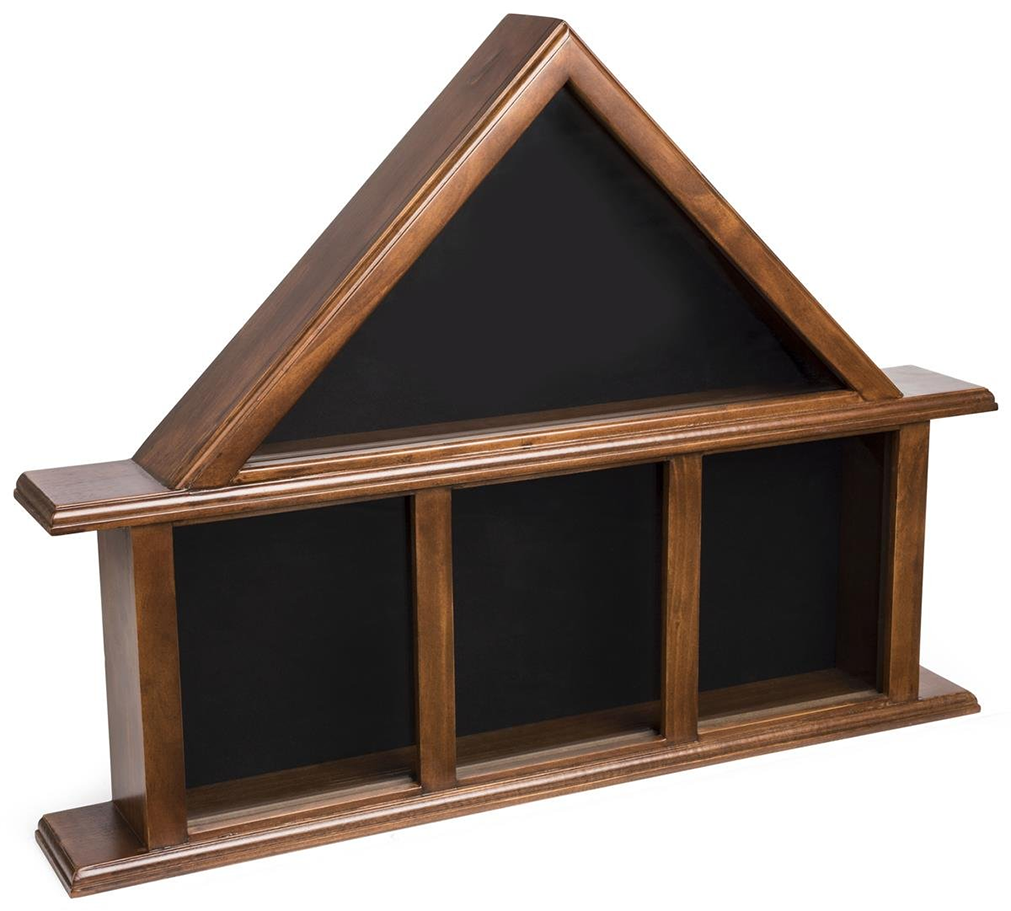 Glass Flag Cases with 3 Compartments, Solid Pine Construction with Felt Backer – Cherry Finish The Military Gift Store
