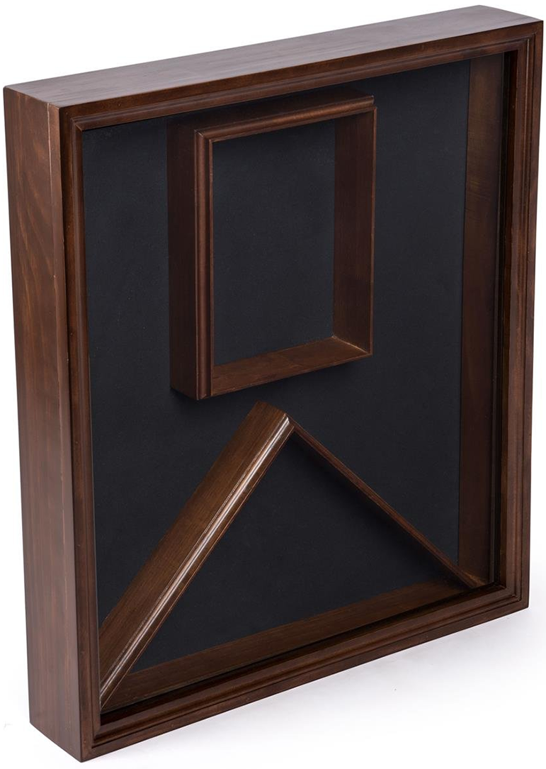 Flag and Photo Display Case, Wood with Glass Cover, Wall or Tabletop Placement – Cherry Finish The Military Gift Store