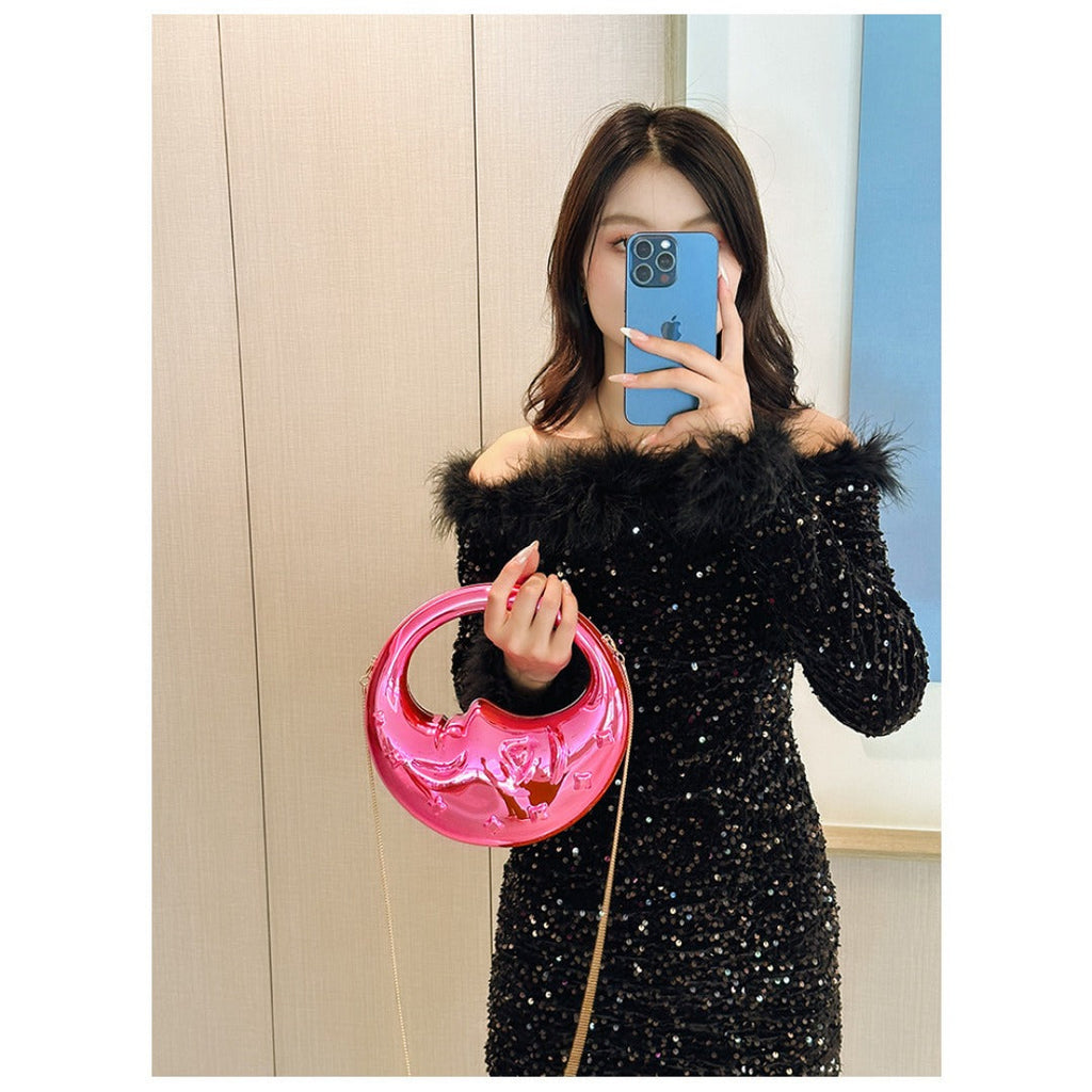 Acrylic Moon Shaped Bag, Women Shoulder Evening Bag, Evening Purse, Evening Bags for Women Formal, Clutch Purse,  Clutch Purse Casual,  Clutch Purse Party,  Prom Bag,  Party Purse, - SJB-DIAMOND ELITES