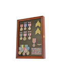 Walnut Finish Display Case Wall Frame Cabinet for Military Medals, Pins, Patches, Insignia, Ribbons, Brooches. The Military Gift Store