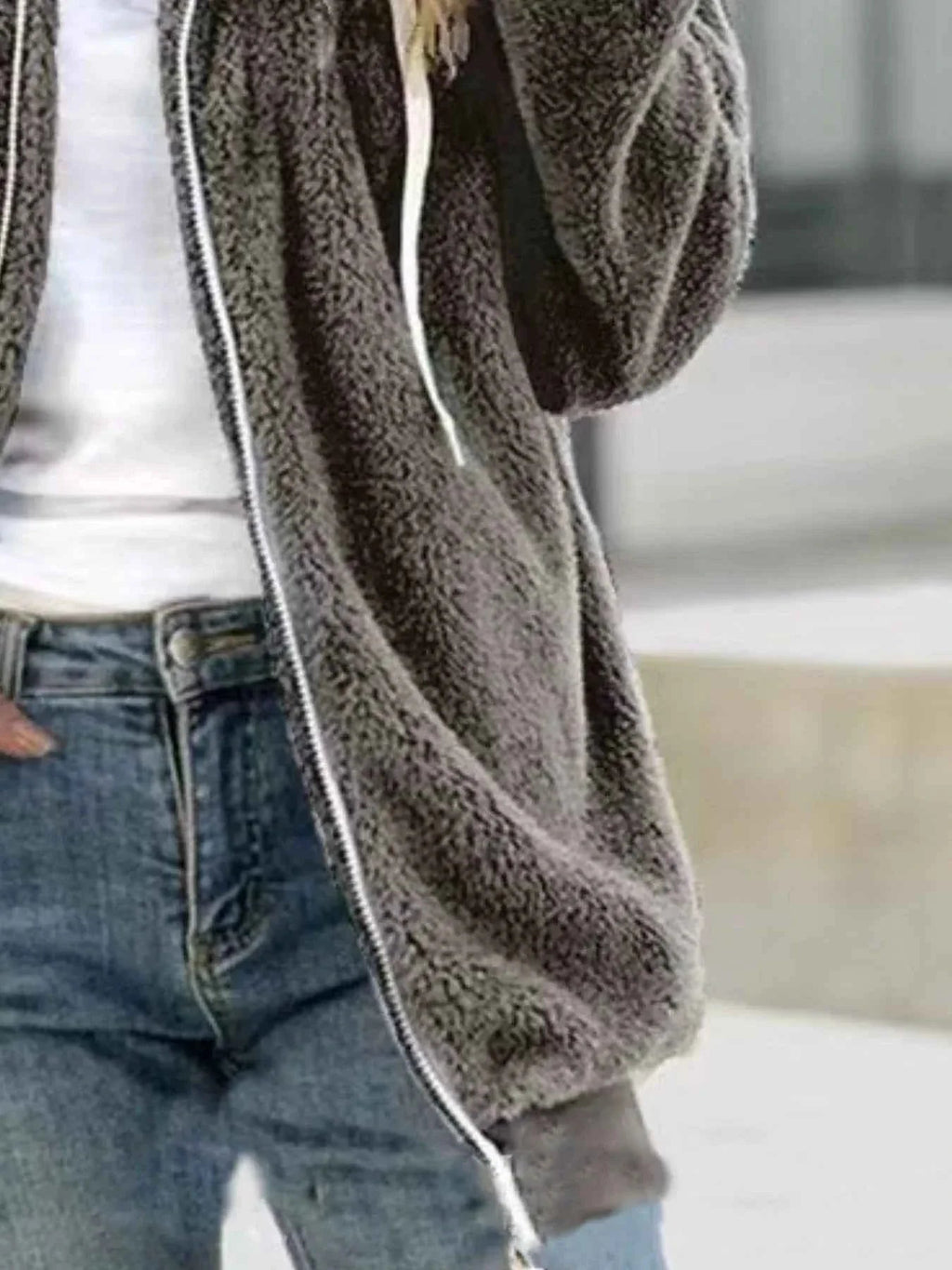 Full Size Cozy Fleece Zip-Up Hooded Jacket Plus Size THRIXINE