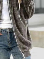Full Size Cozy Fleece Zip-Up Hooded Jacket Plus Size THRIXINE