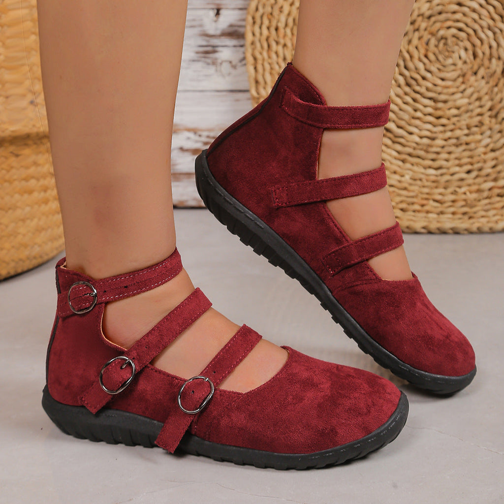 Women's Plus Size Square Toe Vintage Double Buckle Cloth Shoes Pi-Mart