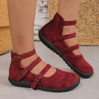 Women's Plus Size Square Toe Vintage Double Buckle Cloth Shoes Pi-Mart