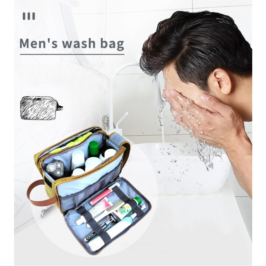 Large Capacity Men's Canvas Wash Bag – Durable Razor Storage & Cosmetic Bag with Ample Space for Travel Essentials - SJB-DIAMOND ELITES