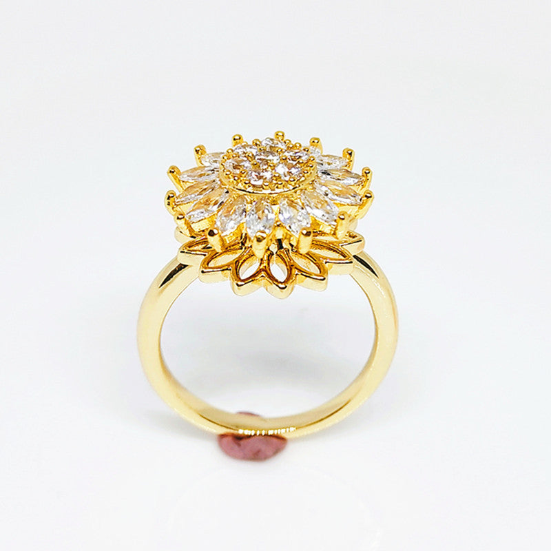 Rotating SUNFLOWER Full Diamond Sunflower Ring Pi-Mart