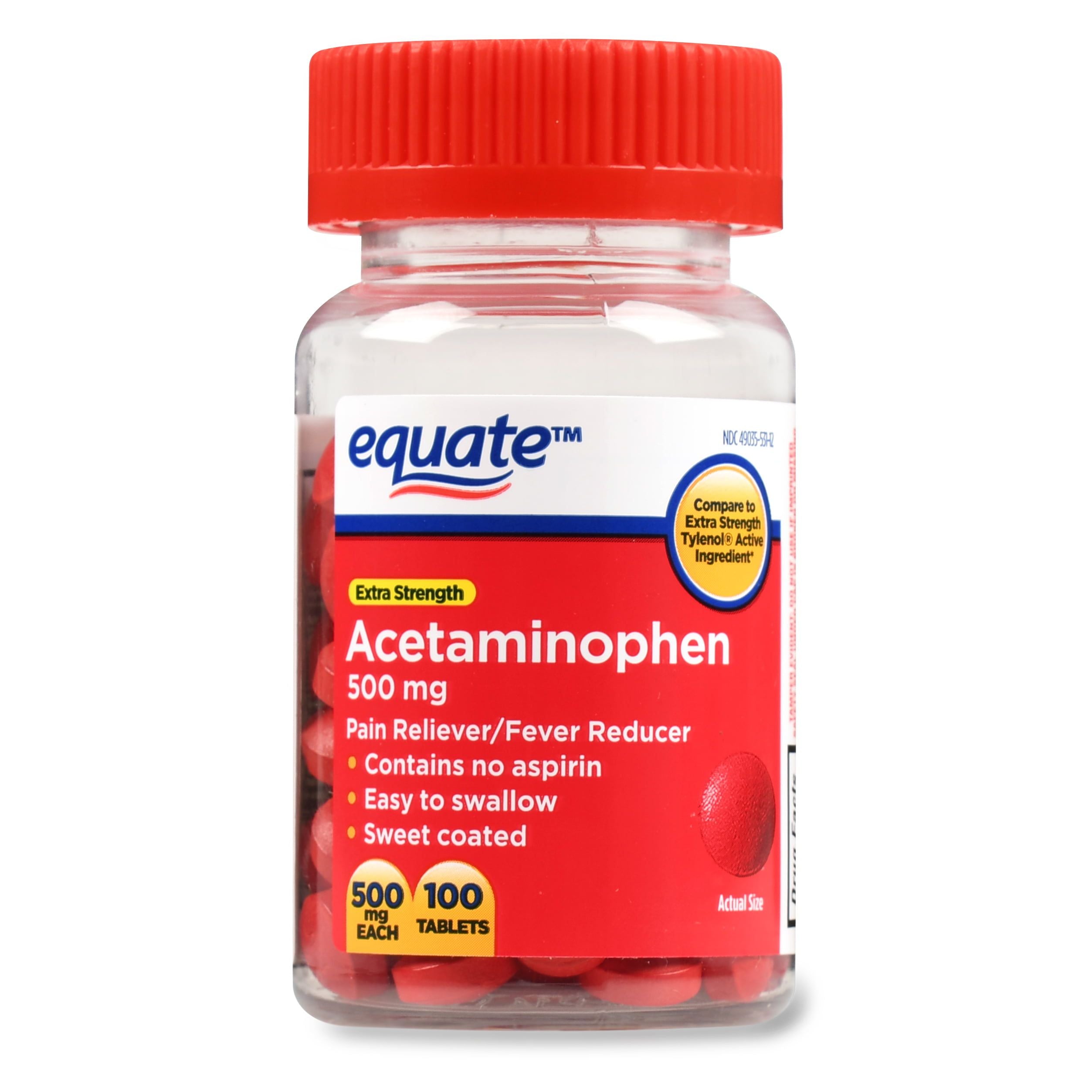 Equate Extra Strength Acetaminophen Red Sweet Coated Tablets; 500 mg 100 Count