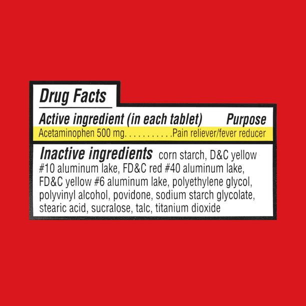 Equate Extra Strength Acetaminophen Red Sweet Coated Tablets; 500 mg 100 Count