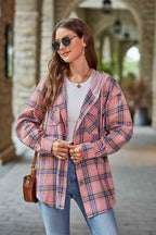Modern Women Plaid Long Sleeve Hooded Jacket Stylish & Comfortable Outerwear For Winter And Autumn Stevvex