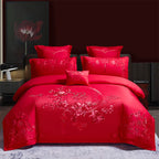 Red Wedding Four-piece Set Wholesale Cotton Wedding Embroidery Bedding Pure Cotton Marriage Bed Xi Quilt Cover Dragon And Phoenix Pi-Mart
