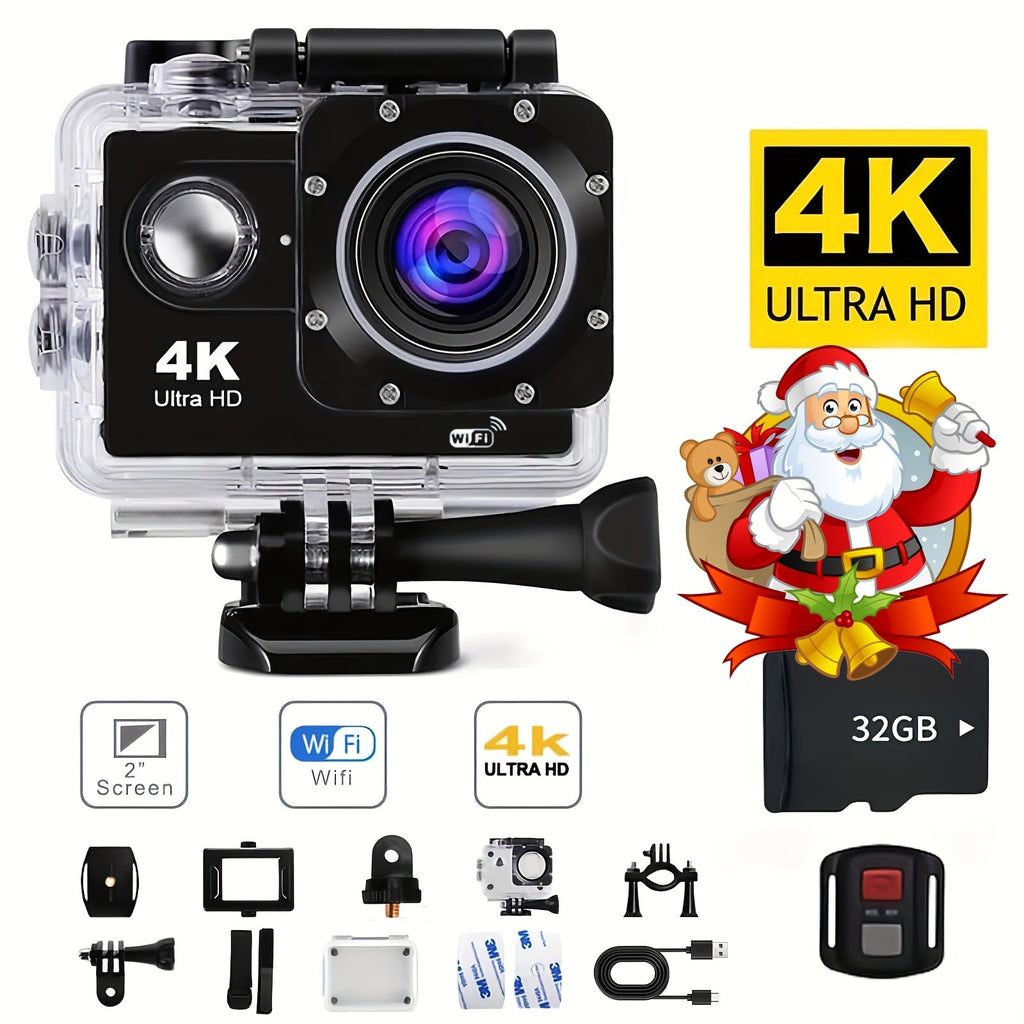 4K WIFI Action Camera: Unleash Your Visual Creativity with 170° Ultra-Wide Angle, Crisp 2" Display, And Ample 32GB Memory. Paired with A Remote Control Accessory Kit for Ultimate Convenience. Father's Day Gift, Capture And S Lootquake LLC
