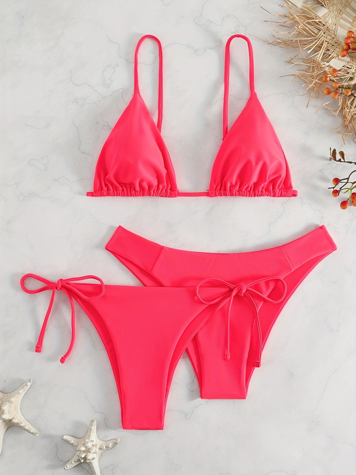 Essential Edge 3-Piece Bikini Set for Women – Solid Color High-Cut Triangle Top Two-Style Bottoms with Side Lace-Up Design & Quick-Drying Comfort – Versatile Women's Swimwear for Summer Pool Beach & Travel Stevvex