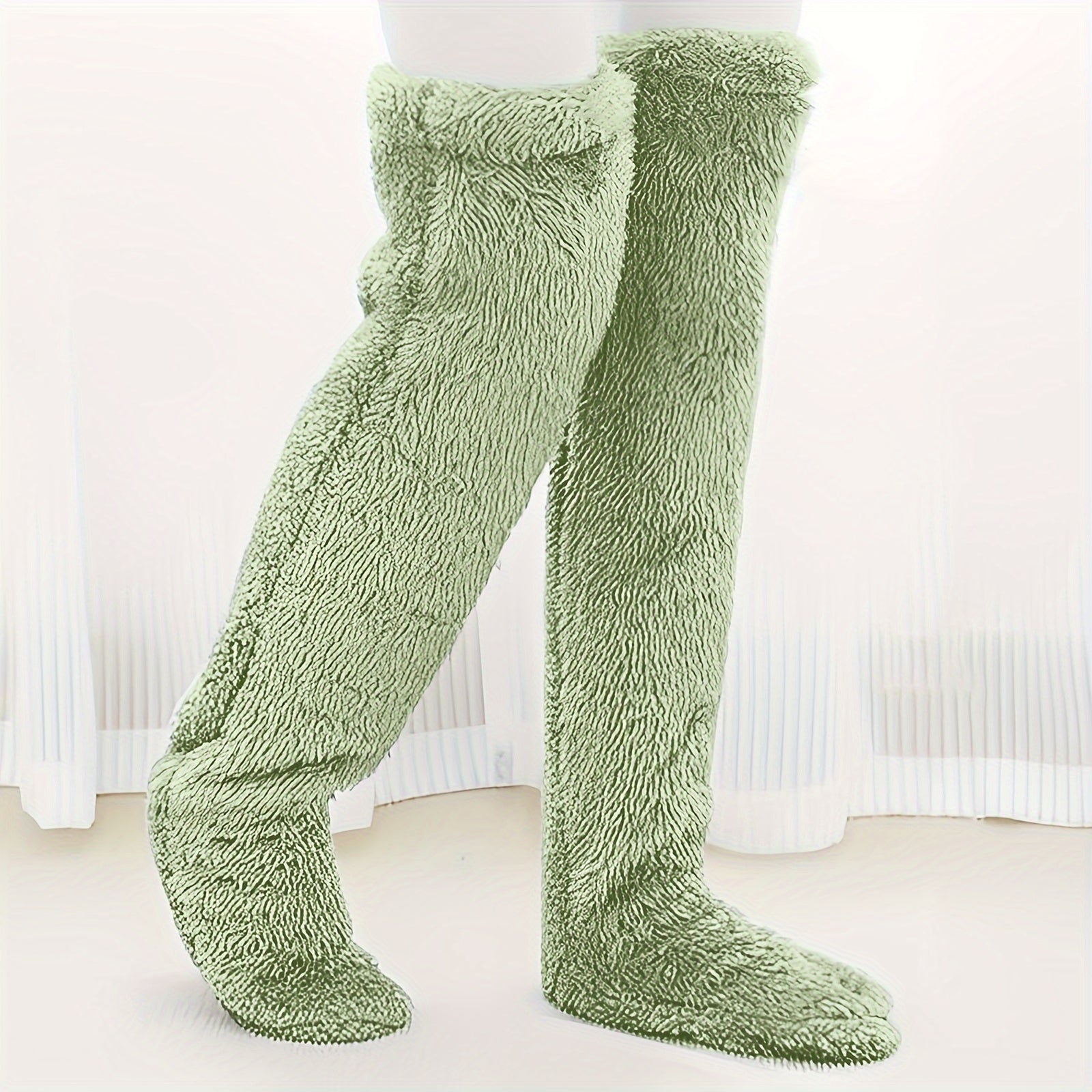 Fuzzy Thigh High Stockings, Warm Over-the-Knee Socks for Women, Solid Color Lootquake LLC