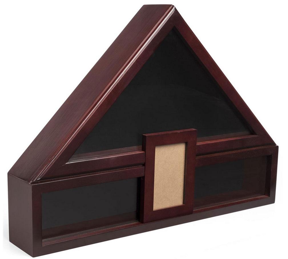 Flag Display Case with Glass Front, Picture Frame and Medal Boxes – Mahogany The Military Gift Store