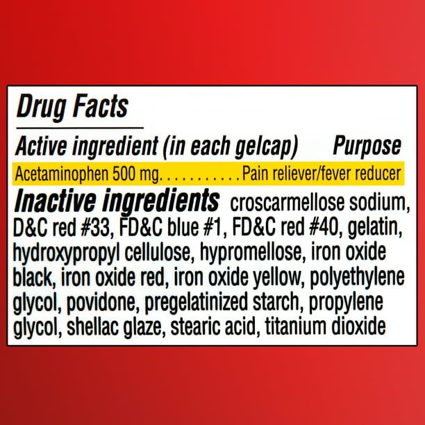 Equate Extra Strength Acetaminophen Rapid Release Pain Reliever Gelcaps; 500 mg 100 Count