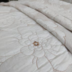 Cotton Thickened Pure White Beige Camellia Embroidery Three-piece Bed Cover Set Pi-Mart