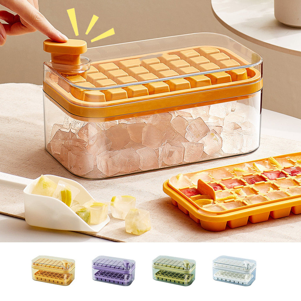 One-button Press Type Ice Mold Box Plastics Ice Cube Maker Ice Tray Mold With Storage Box With Lid Bar Kitchen Accessories Pi-Mart