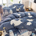 Flannel Bed Sheet Cover, Quilt Cover, Pillowcase And Bedding Set Of 4 Pi-Mart
