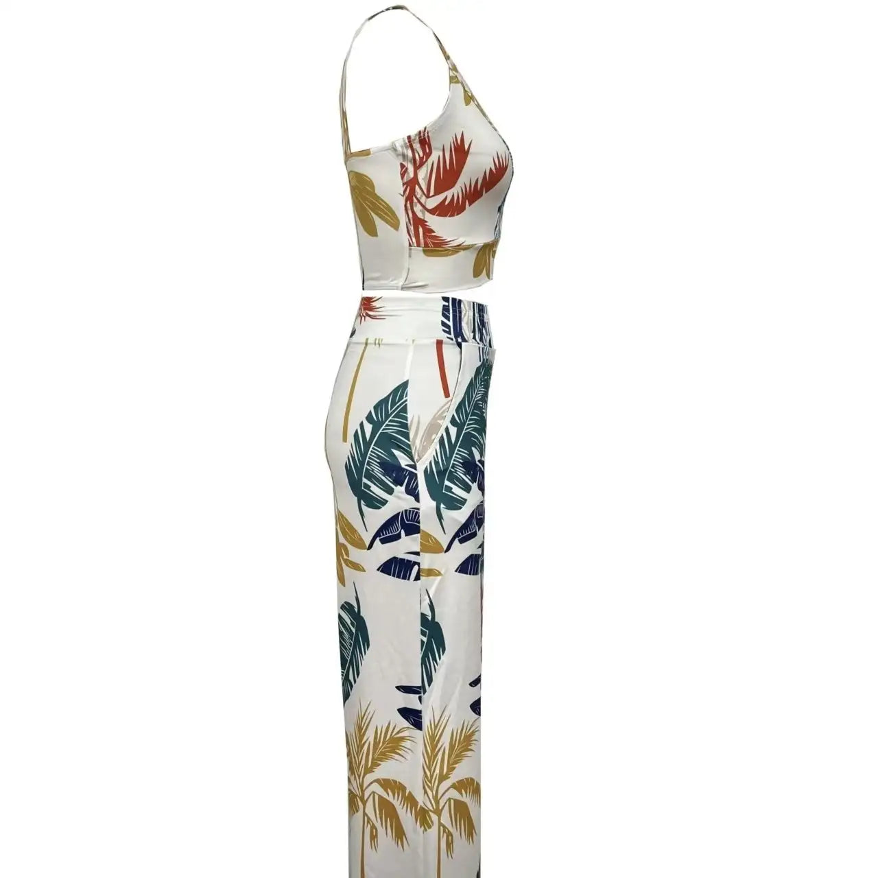 Ladies' European And American Contrasting Palm Tree Print Sleeveless Top Set Pants - SJB-DIAMOND ELITES