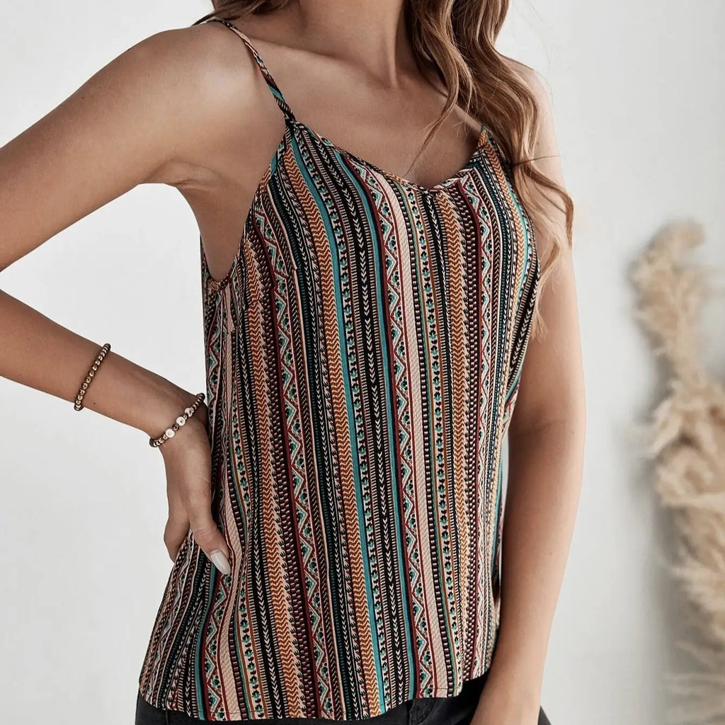 Ladies' Fashionable Geographical Print Retro Camisole Top - SJB-DIAMOND ELITES