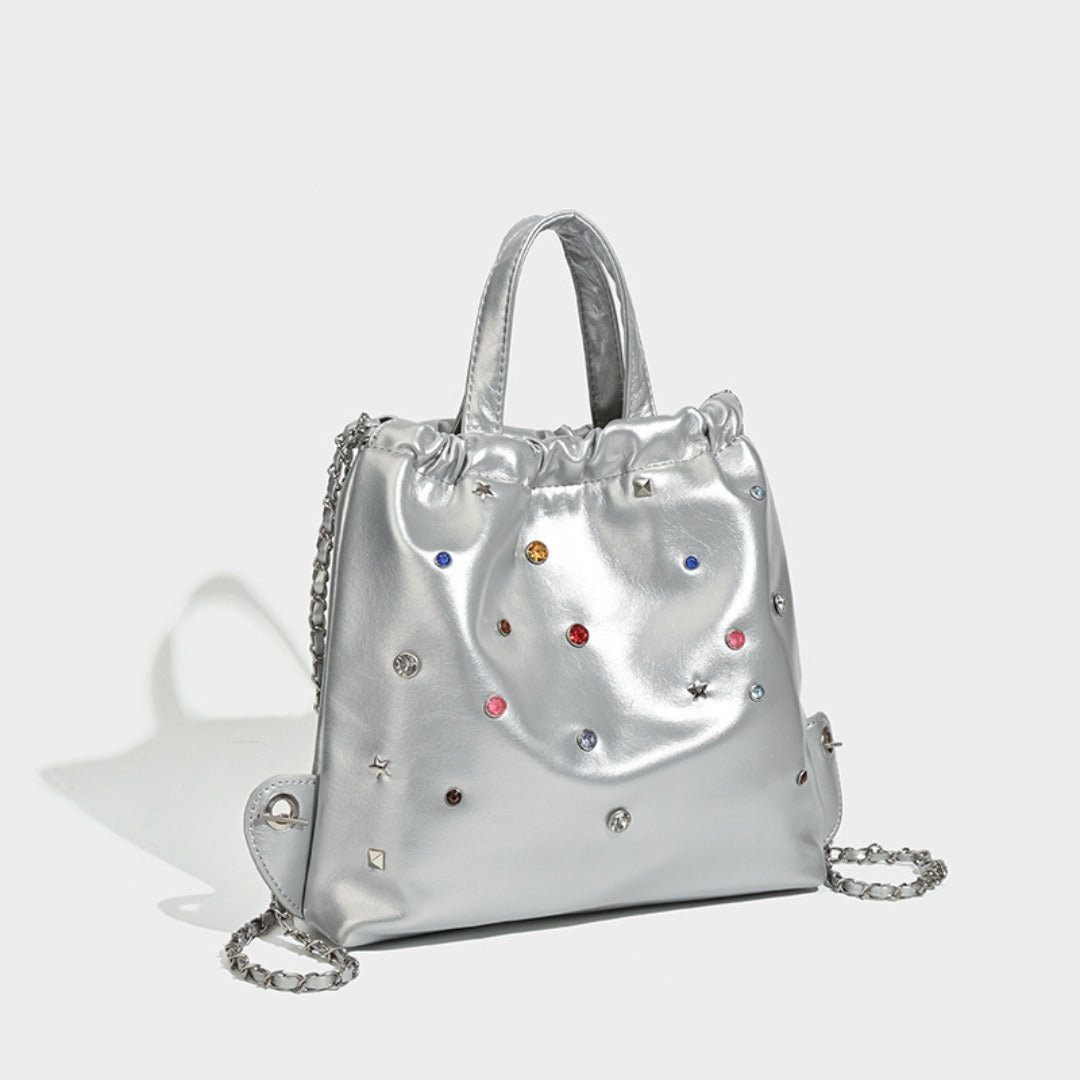 Versatile large capacity backpack purse, chain shoulder fashion diamond backpack with tote handle - SJB-DIAMOND ELITES
