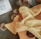 Vintage Chunky Knit Throw Blanket with Pom-pom Embellishment, Space Theme, All Seasons Polyester Cover, Knitted Casual Office Living Room Bedroom Nap Sofa Bed End Blanket 1PC Lootquake LLC