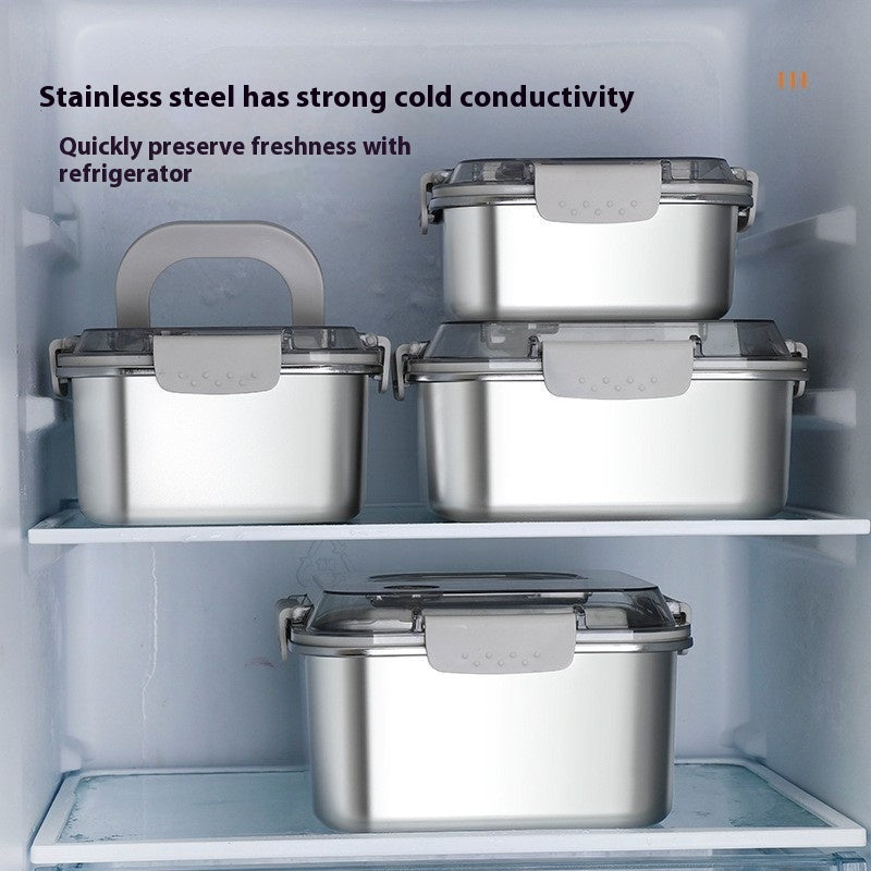 304 Stainless Steel Crisper Square Lunch Box With Handle Pi-Mart