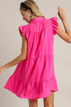 Pink Full Size Ruffle Cap Sleeve Dress Plus Size Elegant & Timeless Classic Design Dress Stevvex