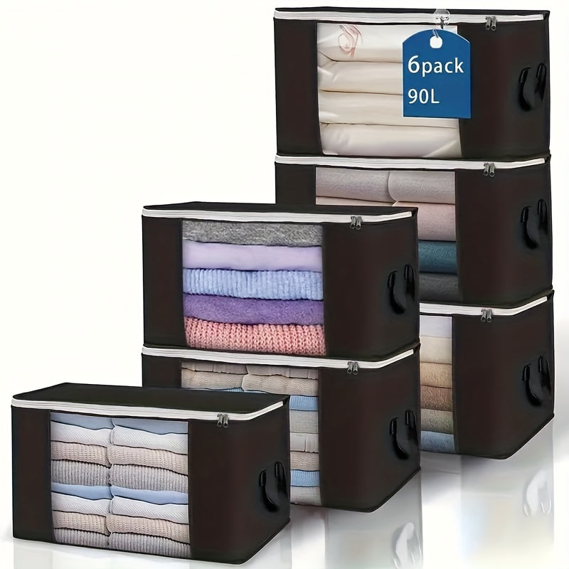 6pcs Foldable Clothes Storage Bins - Collapsible, Stackable, Reinforced Handles, Lids, Closet Organizers - For Clothing, Blanket, Toy, Shoe, Comforters Organization, Attractive Polka Dots Gray Bedroom Accessories