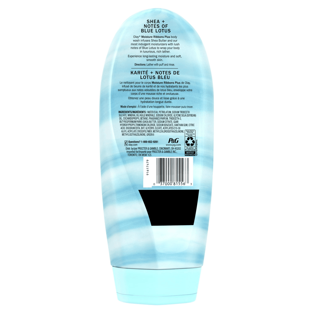Olay Moisture Ribbons Plus Body Wash, Shea and Blue Lotus, 18 fl oz