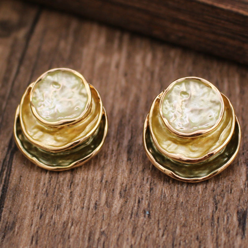Ins Three-colored Painting Round Earrings Fashion Elegant Versatile Geometric Earrings For Women Jewelry Pi-Mart