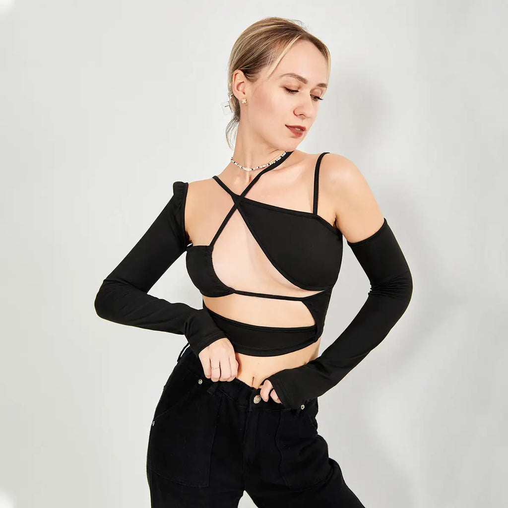 Long Sleeve Top Cut Out Asymmetrical Neck - SJB-DIAMOND ELITES
