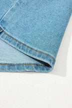 Dusk Blue Acid Washed Bowknot Details High Waist Denim Skirt